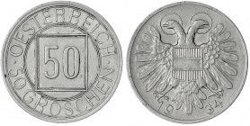 Republik Österreich
1. Republik, 1918-1938
50 Groschen 1934 Nachtschilling. vorzüglich. Jaeger/Jaeckel 438.