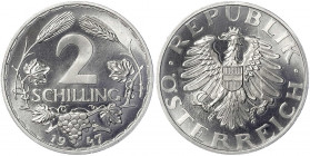 Republik Österreich
2. Republik nach 1945
2 Schilling Alu 1947. Polierte Platte. J. 456.