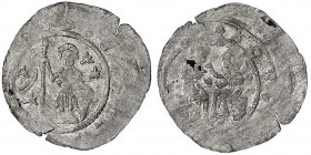 Böhmen
Wladislaw II., 1140-1158-1174
Pfennig o.J. Herzog und Herzogin sitzen nebeneinander/ Mann mit Stab steht v.v., im Feld 4 Sterne. sehr schön, ...