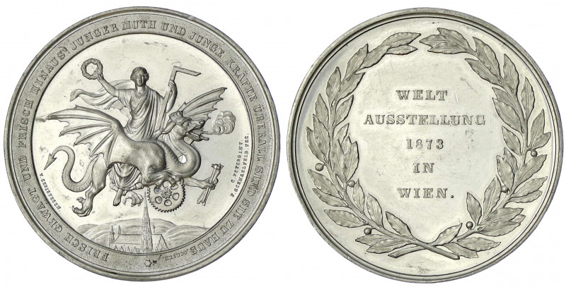 Wien, Stadt
Zinnmedaille 1873 von Christesen. Weltausst. in Wien. 53 mm. vorzüg...