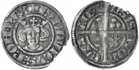 Aachen
Ludwig IV. von Bayern, 1314-1347
Sterling o.J. mit Königstitel. sehr schön, gewellt, Schrötlingsfehler am Rand. Menadier 82.
