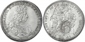 Bayern
Maximilian II. Emanuel, 1679-1726
Reichstaler 1694. Brustb. mit langer Perücke n.r./Madonna hinter Wappen. vorzüglich/Stempelglanz, Prachtexe...