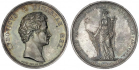 Bayern
Ludwig I., 1825-1848
Silbermedaille 1829 von Neuss auf seine Ankunft in Augsburg. 41 mm; 36,77 g. vorzüglich/Stempelglanz, min. Randfehler, s...
