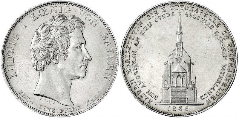 Bayern
Ludwig I., 1825-1848
Geschichtstaler 1836. Ottokapelle Kiefersfelden. v...