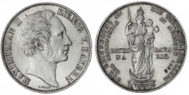Bayern
Maximilian II. Joseph, 1848-1864
Doppelgulden 1855. Mariensäule. fast Stempelglanz, feine Tönung. Jaeger 84. Thun 97. AKS 168.