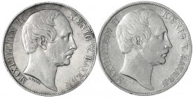 Bayern
Maximilian II. Joseph, 1848-1864
2 X Vereinstaler: 1857 und 1858. beide sehr schön, min. Randfehler. Jaeger 94. Thun 98. AKS 149.