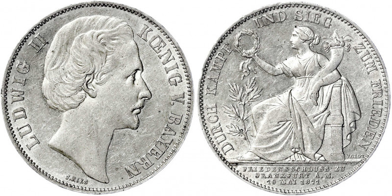 Bayern
Ludwig II., 1864-1886
Siegestaler 1871. vorzüglich. Jaeger 110. Thun 10...