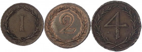 Brandenburg-Ansbach
Alexander, 1757-1791
3 X Ansbacher Passagegeld aus der Zeit des Markgrafen Alexander 1764. Zu 1, 2 und 4 Kreuzer, Mm. Johann Jac...