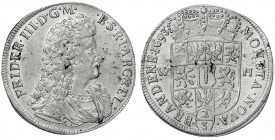 Brandenburg-Preußen
Friedrich III., 1688-1701
2/3 Taler 1693 WH, Emmerich. gutes vorzüglich, winz. Schrötlingsfehler, selten. v. Schrötter 319.