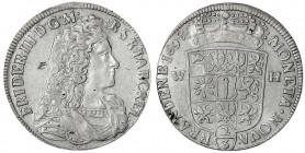 Brandenburg-Preußen
Friedrich III., 1688-1701
2/3 Taler 1694 WH, Emmerich. sehr schön, kl. Schrötlingsfehler. v. Schrötter 334.