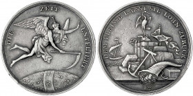 Brandenburg-Preußen
Friedrich Wilhelm III., 1797-1840
Silbermedaille o.J. (1801) von Döll bei Loos. Chronos fliegt mit Sense über dem Erdball/Storch...