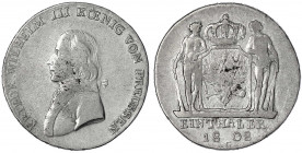 Brandenburg-Preußen
Friedrich Wilhelm III., 1797-1840
Taler 1808 G, Glatz. sehr schön, Schrötlingsfehler und leicht justiert, selten. Jaeger 29. AKS...