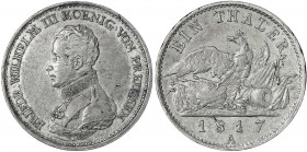 Brandenburg-Preußen
Friedrich Wilhelm III., 1797-1840
Taler 1817 A. sehr schön/vorzüglich, justiert, überdurchschnittlich. Jaeger 37. Thun 246. AKS ...