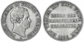 Brandenburg-Preußen
Friedrich Wilhelm III., 1797-1840
Ausbeutetaler 1838 A. sehr schön, winz. Randfehler. Jaeger 63. Thun 251. AKS 18. Olding 184.