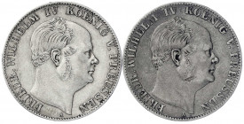 Brandenburg-Preußen
Friedrich Wilhelm IV., 1840-1861
2 X Vereinstaler: 1859 A und 1860 A, Berlin. beide sehr schön. Jaeger 84. AKS 78. Olding 316.