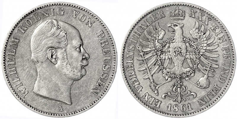 Brandenburg-Preußen
Wilhelm I., 1861-1888
Vereinstaler 1861 A. sehr schön/vorz...