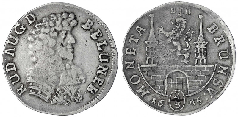 Braunschweig-Stadt
2/3 Taler 1675 BH, Münzmeister Bastian Hille. fast sehr schö...