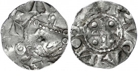 Dortmund
Konrad II., 1024-1039
Pfennig o.J., Dortmund. Kopf mit gepunkteter Krone l./Kreuz, in den Winkeln Kugeln. Rethrograde Umschriften. sehr sch...