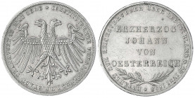 Frankfurt-Stadt
Gedenkdoppelgulden 1848. Erzherzog Johann von Österreich. vorzüglich, kl. Kratzer. Jaeger 46. Thun 135. AKS 39.