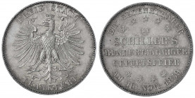 Frankfurt-Stadt
Vereinstaler 1859. Schillers 100 J. Geburtstag. vorzüglich, schöne Patina, winz. Randfehler. Jaeger 50. Thun 139. AKS 43.