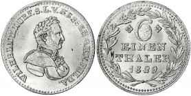 Hessen-Kassel
Wilhelm II., 1821-1847
1/6 Taler 1829. Stempelglanz, Prachtexemplar. Jaeger 17b. AKS 23.