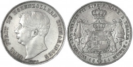 Hohenzollern-Sigmaringen
Karl, 1831-1848
Doppeltaler 1844. Auflage nur 3300 Ex. gutes vorzüglich, selten. Jaeger 16. Thun 207. AKS 9.