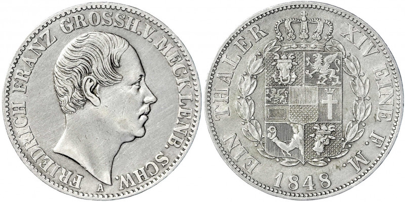 Mecklenburg-Schwerin
Friedrich Franz II., 1842-1883
Taler 1848 A. sehr schön. ...