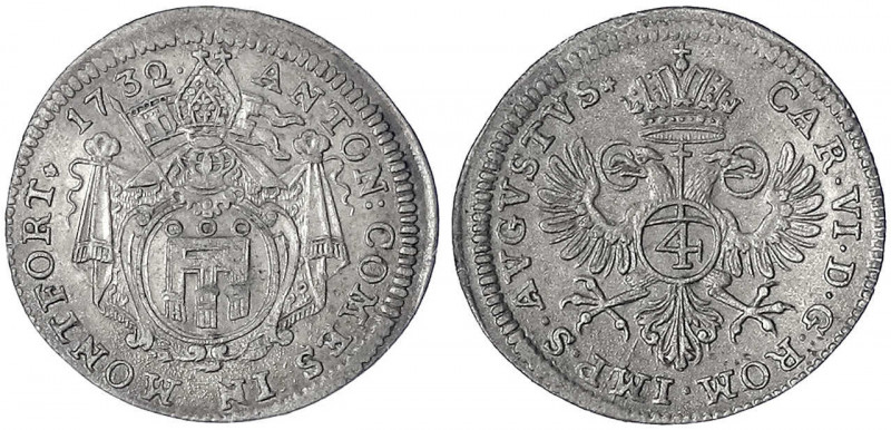 Montfort, Grafschaft
Anton III., 1693-1727
4 Kreuzer 1732, Langenargen. vorzüg...