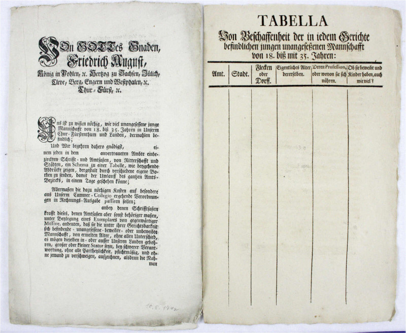 Sachsen-Albertinische Linie
Friedrich August II., 1733-1763
Dekret mit anliege...