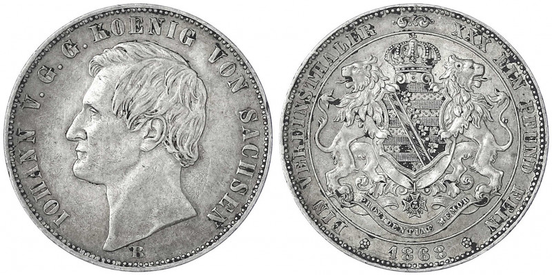 Sachsen-Albertinische Linie
Johann, 1854-1873
Vereinstaler 1868 B. sehr schön,...