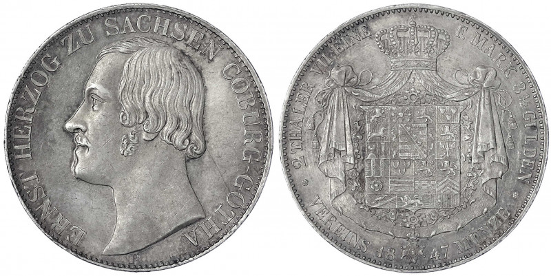 Sachsen-Coburg-Gotha
Ernst II., 1844-1893
Doppeltaler 1847 F. vorzüglich/Stemp...