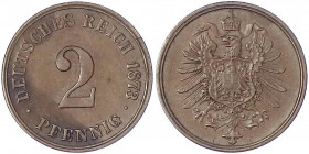 2 Pfennig kleiner Adler, Kupfer 1873-1877
1873 C. vorzüglich. Jaeger 2.