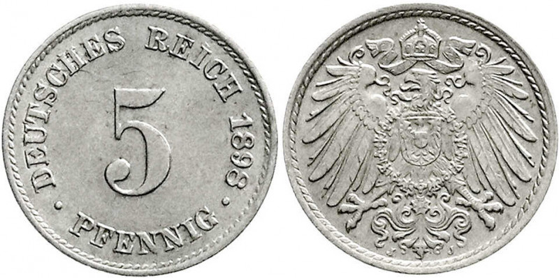 5 Pfennig großer Adler, Kupfer/Nickel 1890-1915
1898 J. Beids. interessante, st...