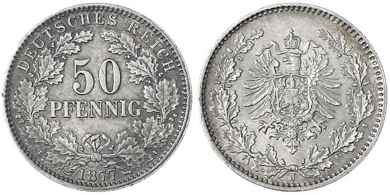 50 Pfennig kl. Adler Eichenzweige Silber 1877-1878
1877 J. gutes vorzüglich, sc...