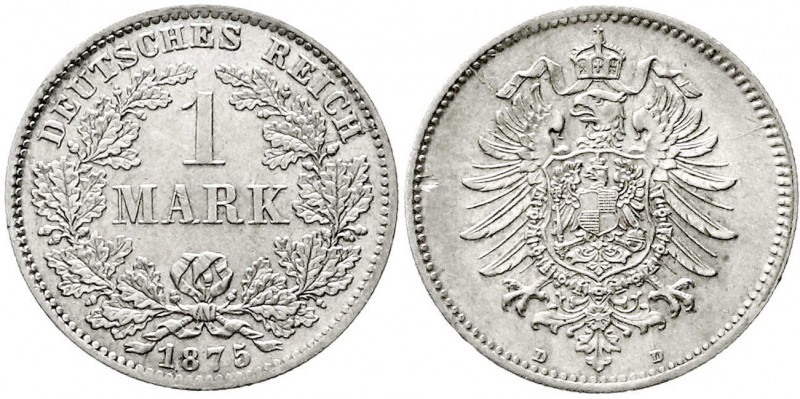 1 Mark kleiner Adler, Silber 1873-1887
1875 D. vorzüglich/Stempelglanz, winz. S...