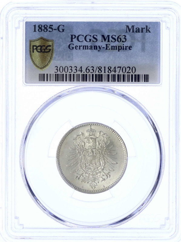 1 Mark kleiner Adler, Silber 1873-1887
1885 G. Im PCGS-Blister mit Grading MS 6...