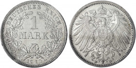 1 Mark großer Adler, Silber 1891-1916
1910 D. Polierte Platte, kl. Kratzer. Jaeger 17.