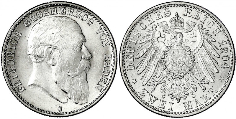Baden
Friedrich I., 1856-1907
2 Mark 1904 G. fast Stempelglanz, Prachtexemplar...