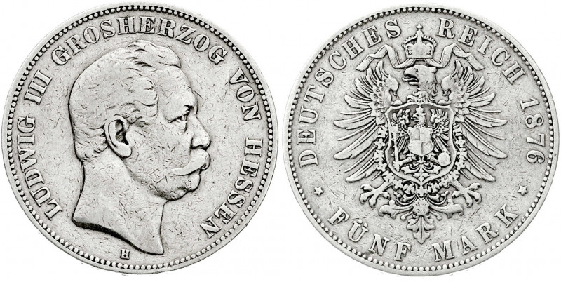 Hessen
Ludwig III., 1848-1877
5 Mark 1876 H. fast sehr schön, kl. Randfehler. ...