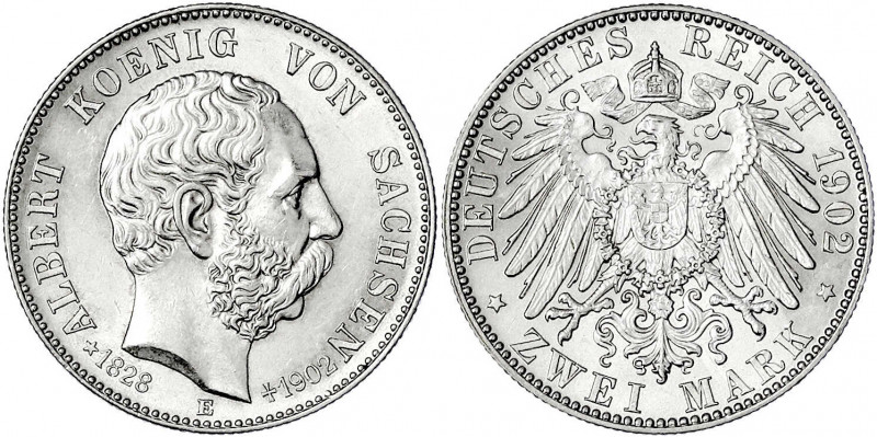 Sachsen
Albert, 1873-1902
2 Mark 1902 E. Auf seinen Tod. vorzüglich/Stempelgla...