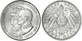 Sachsen
Friedrich August III., 1904-1918
2 Mark 1909. Universität Leipzig. Stempelglanz, Prachtexemplar. Jaeger 138.