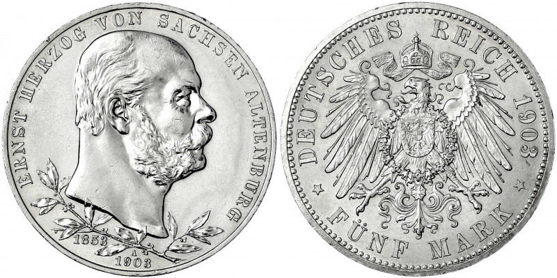 Sachsen-Altenburg
Ernst, 1853-1908
5 Mark 1903 A. 50-jähr. Regierungsjubiläum....
