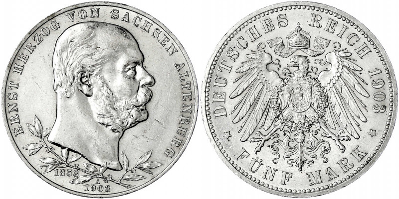Sachsen-Altenburg
Ernst, 1853-1908
5 Mark 1903 A. 50-jähr. Regierungsjubiläum....