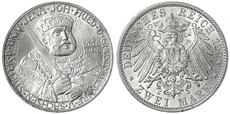 Sachsen-Weimar-Eisenach
Wilhelm Ernst, 1901-1918
2 Mark 1908. Universität Jena...