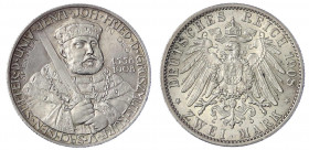 Sachsen-Weimar-Eisenach
Wilhelm Ernst, 1901-1918
2 Mark 1908. Universität Jena. vorzüglich/Stempelglanz. Jaeger 160.