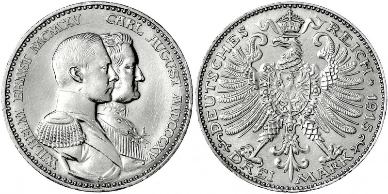 Sachsen-Weimar-Eisenach
Wilhelm Ernst, 1901-1918
3 Mark 1915 A. Zur 100 Jahr-F...