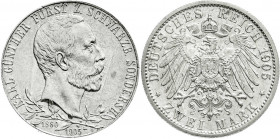 Schwarzburg-Sondershausen
Karl Günther, 1880-1909
2 Mark 1905. 25 jähr. Regierungsj., schmaler Randstab. gutes vorzüglich. Jaeger 169a.