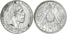 Schwarzburg-Sondershausen
Karl Günther, 1880-1909
2 Mark 1905. 25 jähr. Regierungsj., schmaler Randstab. gutes vorzüglich. Jaeger 169a.