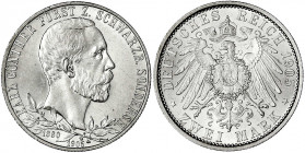 Schwarzburg-Sondershausen
Karl Günther, 1880-1909
2 Mark 1905. 25 jähr. Regierungsj., breiter Randstab. fast Stempelglanz, Prachtexemplar. Jaeger 16...