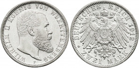Württemberg
Wilhelm II., 1891-1918
2 Mark 1912 F. vorzüglich/Stempelglanz. Jaeger 174.
